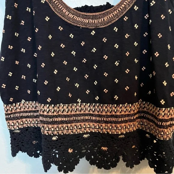 Free People Santorini Tank Top Crochet Trim Embroidered Smocked Back Size L EUC - Picture 4 of 14